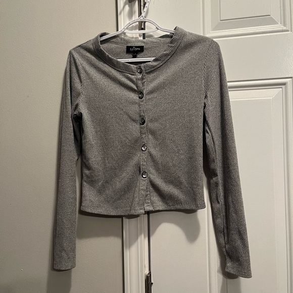 Self Esteem Tops - VTG Y2K Self Esteem Grey Ribbed Light Weight Cardigan Sweater Small 90s Grunge